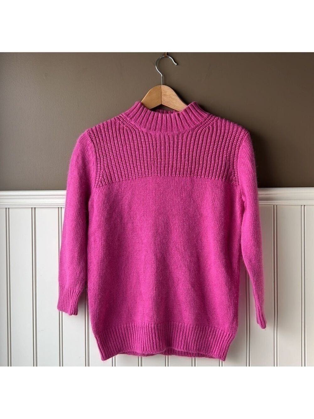 RICKIS ANGORA RABBIT Wool Acrylic Blend Pink Knit Mock Neck Sweater Size Small - Picture 7 of 8